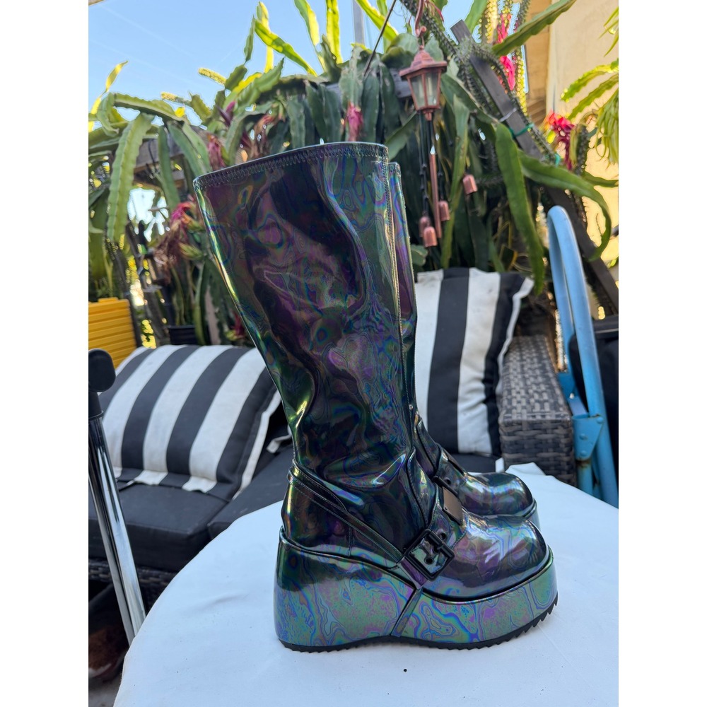 killstar watchtower Holographic Oil Slick Iridescent Platform Boots Size 10 - Picture 3 of 8